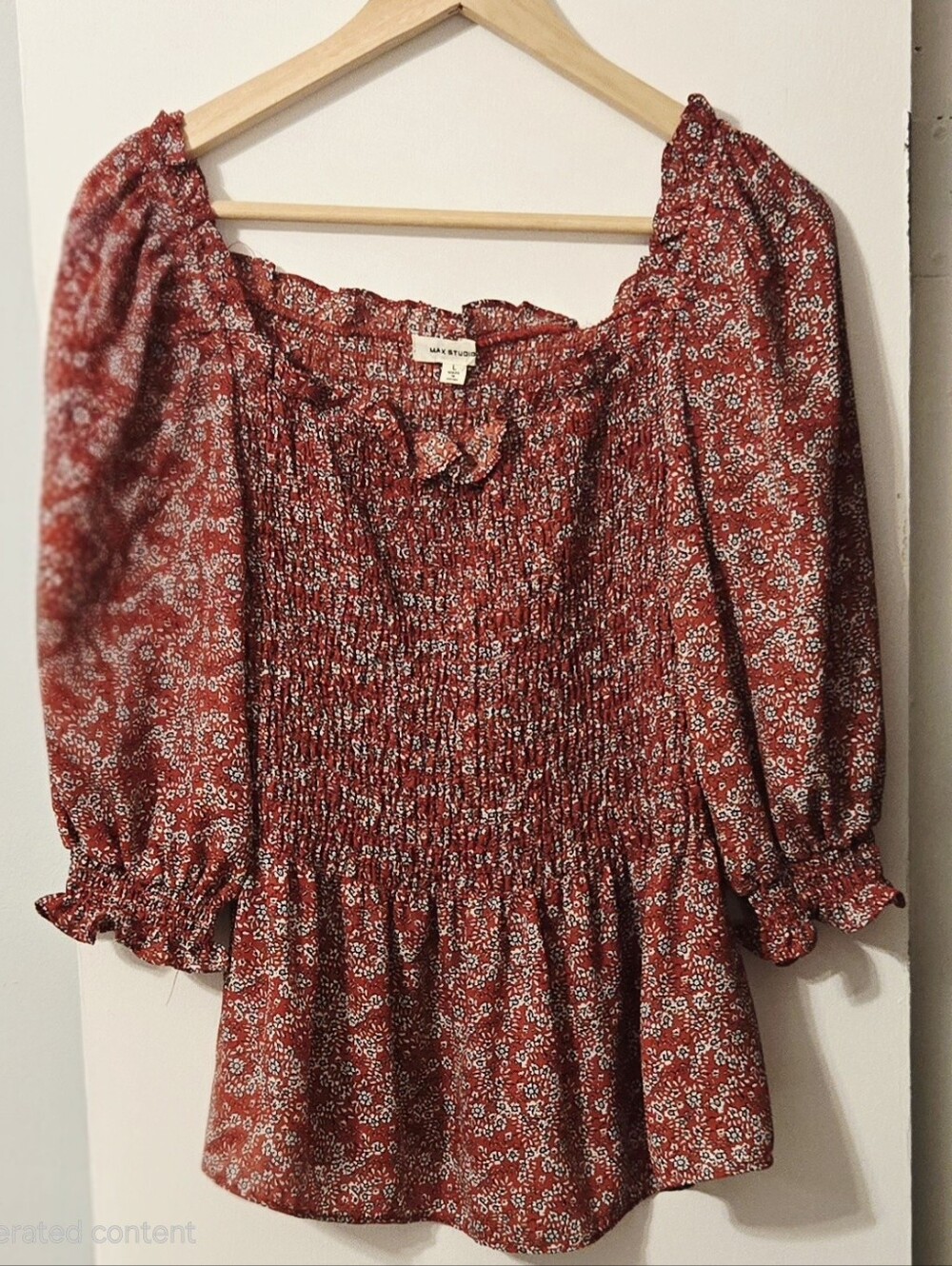 Max Studio Red Floral Smocked Blouse